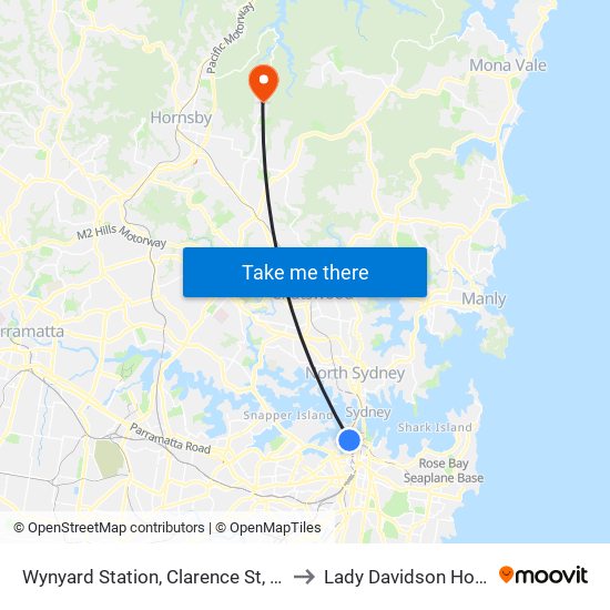 Wynyard Station, Clarence St, Stand R to Lady Davidson Hosptial map