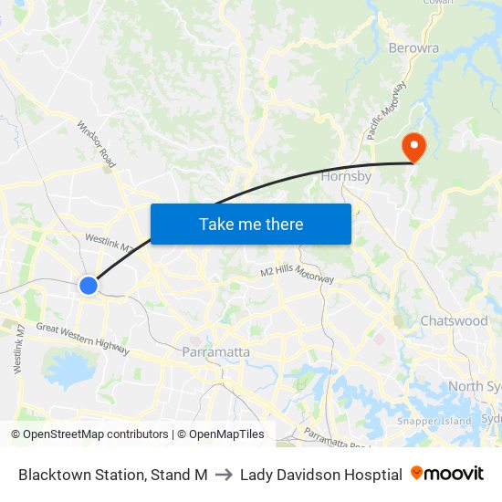 Blacktown Station, Stand M to Lady Davidson Hosptial map