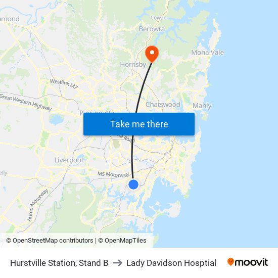 Hurstville Station, Stand B to Lady Davidson Hosptial map