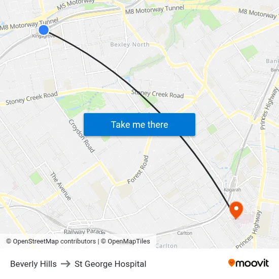 Beverly Hills to St George Hospital map