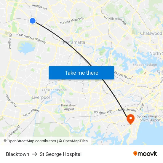 Blacktown to St George Hospital map