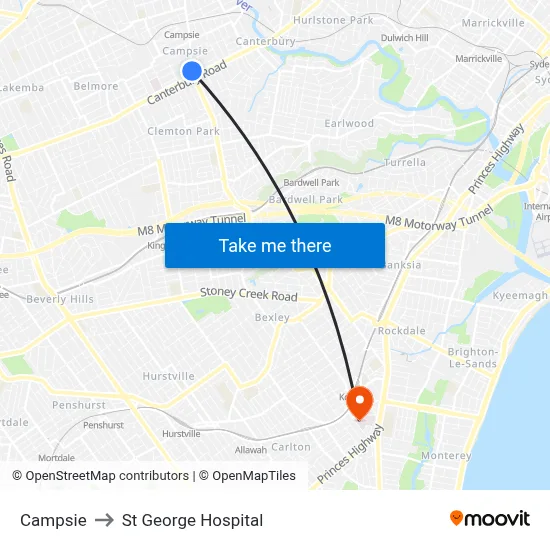 Campsie to St George Hospital map
