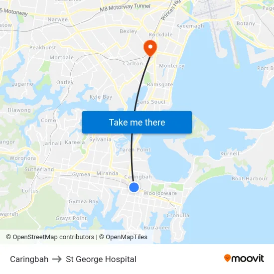 Caringbah to St George Hospital map