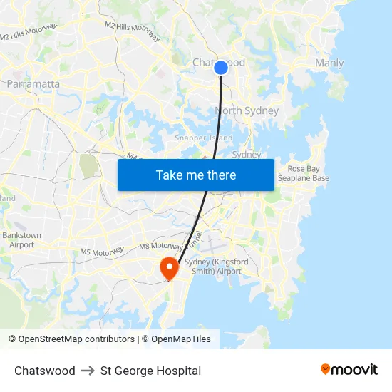 Chatswood to St George Hospital map
