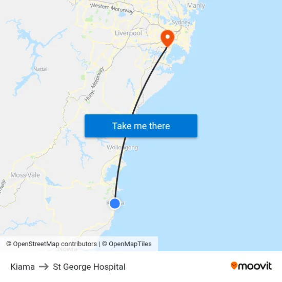 Kiama to St George Hospital map