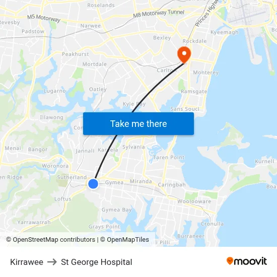 Kirrawee to St George Hospital map