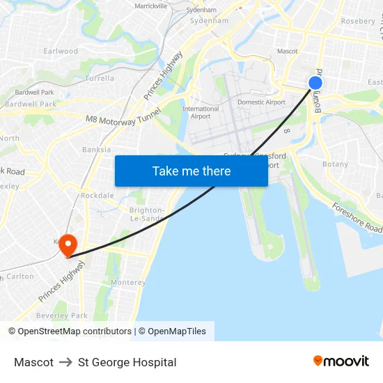 Mascot to St George Hospital map