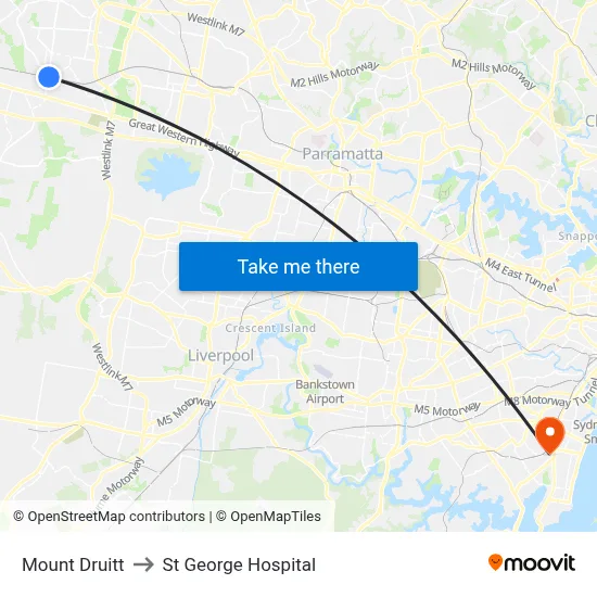 Mount Druitt to St George Hospital map