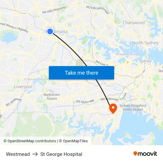 Westmead to St George Hospital map