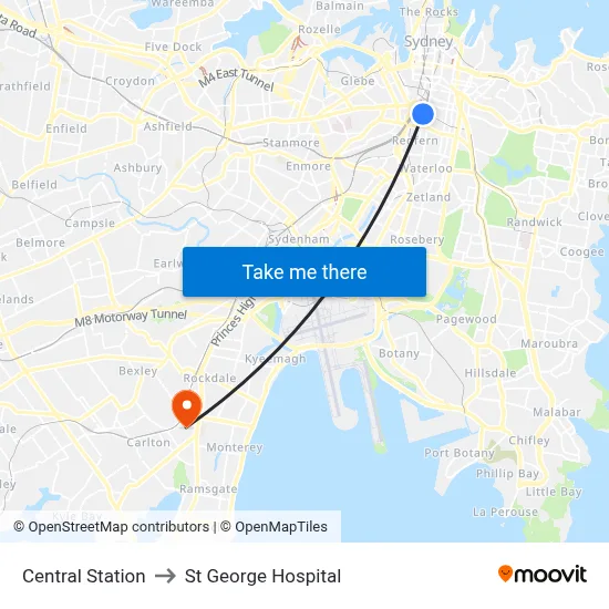 Central Station to St George Hospital map