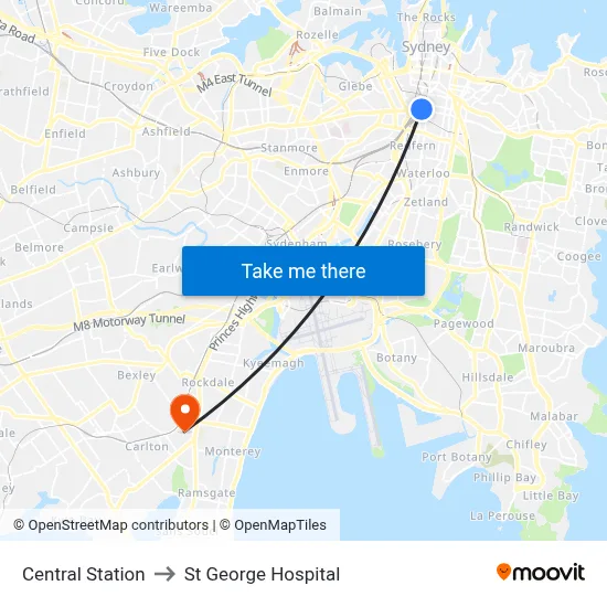Central Station to St George Hospital map