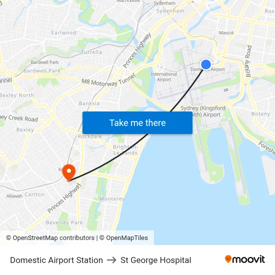 Domestic Airport Station to St George Hospital map