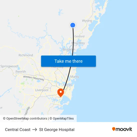 Central Coast to St George Hospital map