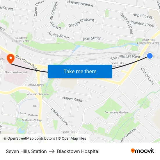 Seven Hills Station to Blacktown Hospital map