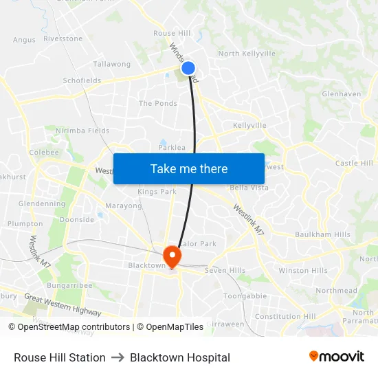 Rouse Hill Station to Blacktown Hospital map