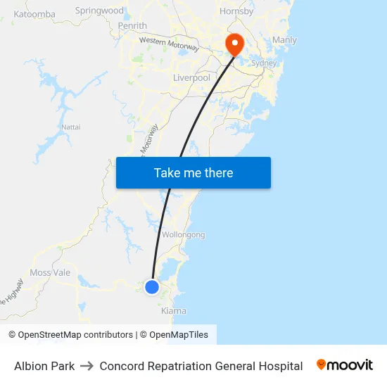 Albion Park to Concord Repatriation General Hospital map