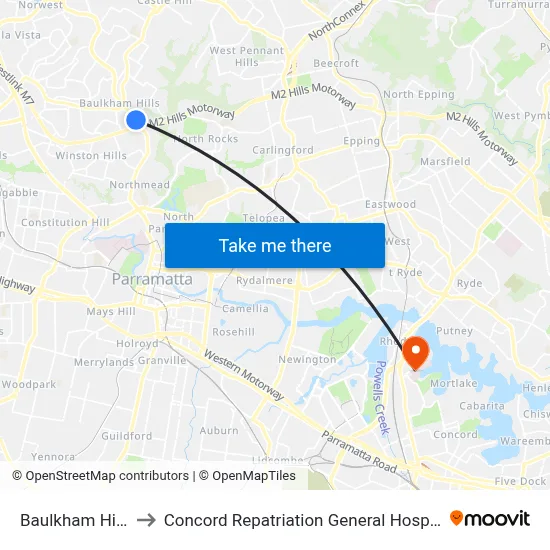Baulkham Hills to Concord Repatriation General Hospital map