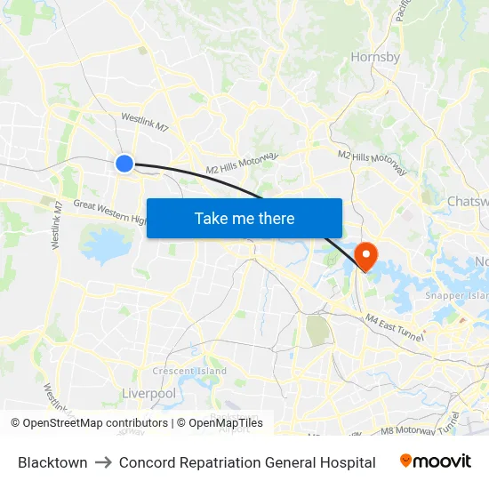 Blacktown to Concord Repatriation General Hospital map