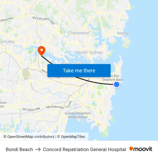 Bondi Beach to Concord Repatriation General Hospital map