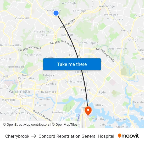 Cherrybrook to Concord Repatriation General Hospital map