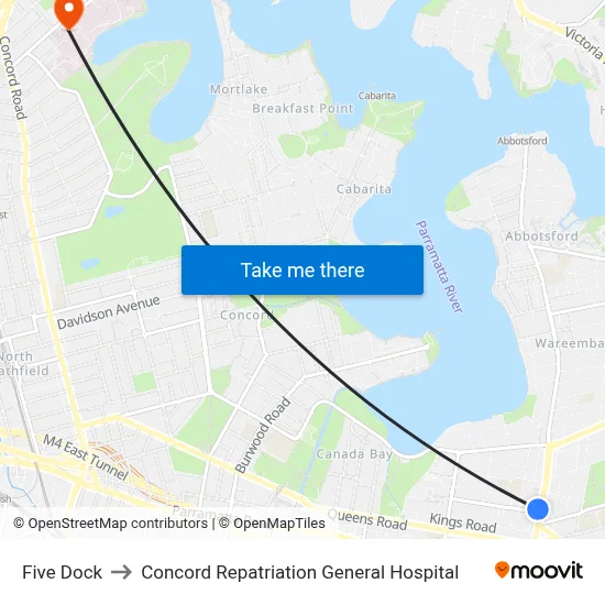 Five Dock to Concord Repatriation General Hospital map