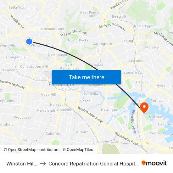 Winston Hills to Concord Repatriation General Hospital map