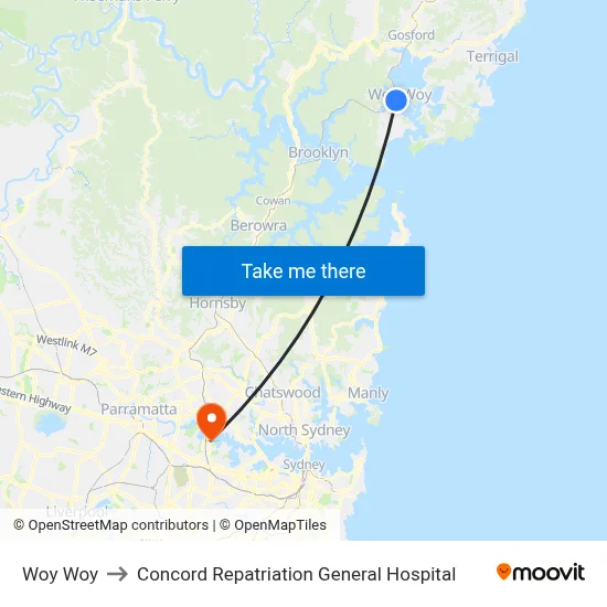 Woy Woy to Concord Repatriation General Hospital map