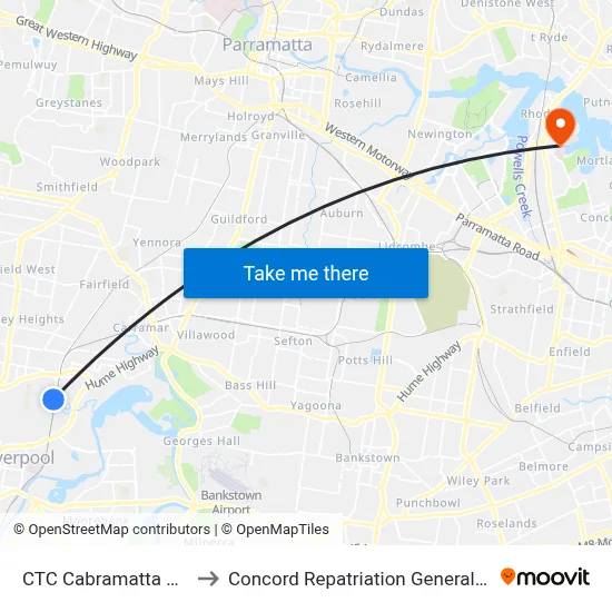 CTC Cabramatta Station to Concord Repatriation General Hospital map