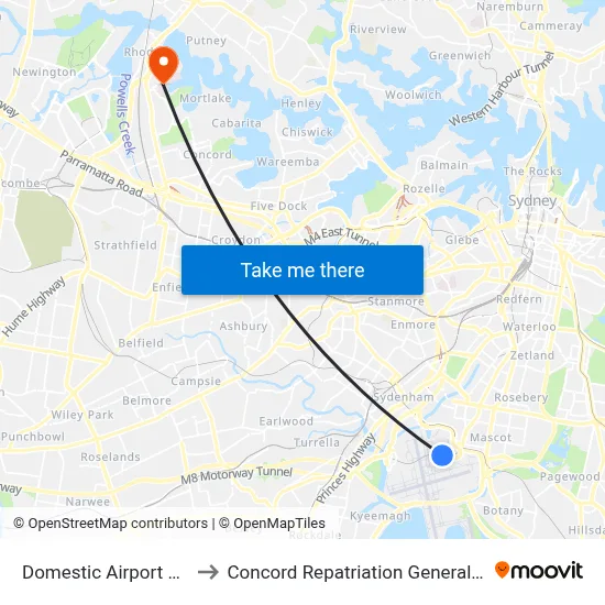 Domestic Airport Station to Concord Repatriation General Hospital map