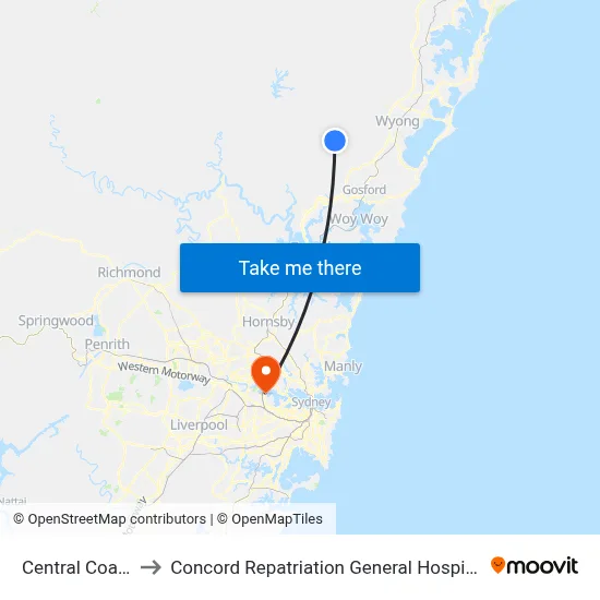 Central Coast to Concord Repatriation General Hospital map