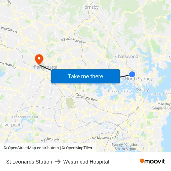 St Leonards Station to Westmead Hospital map