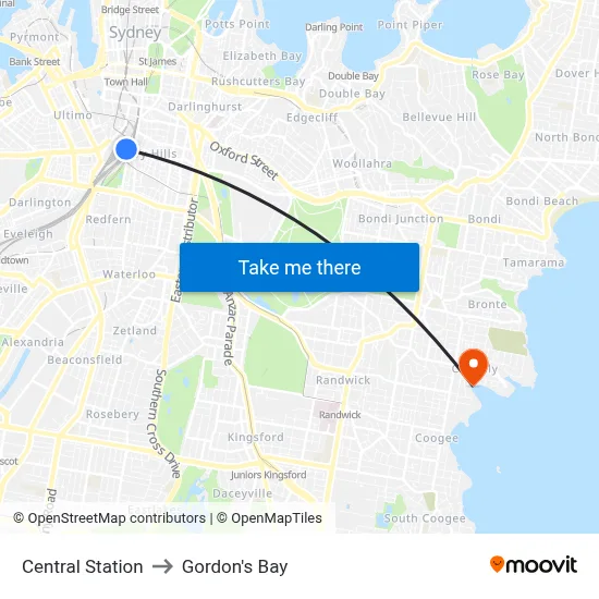 Central Station to Gordon's Bay map