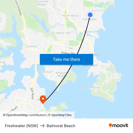Freshwater (NSW) to Balmoral Beach map