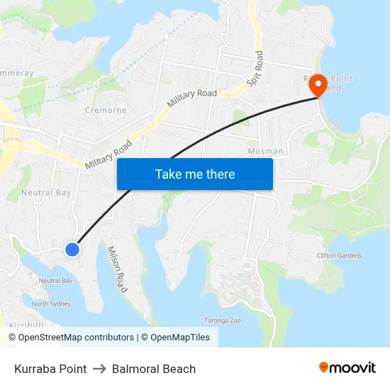 Kurraba Point to Balmoral Beach map