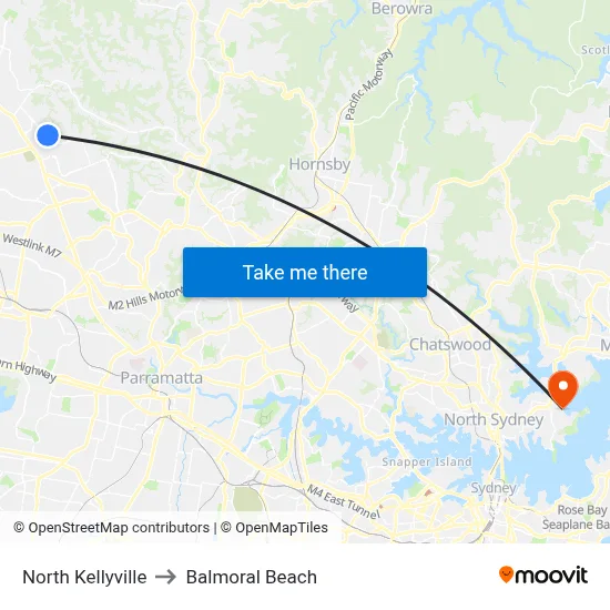 North Kellyville to Balmoral Beach map
