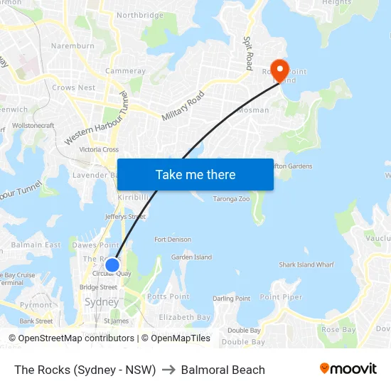 The Rocks (Sydney - NSW) to Balmoral Beach map