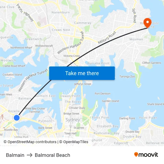 Balmain to Balmoral Beach map
