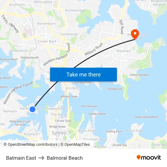 Balmain East to Balmoral Beach map