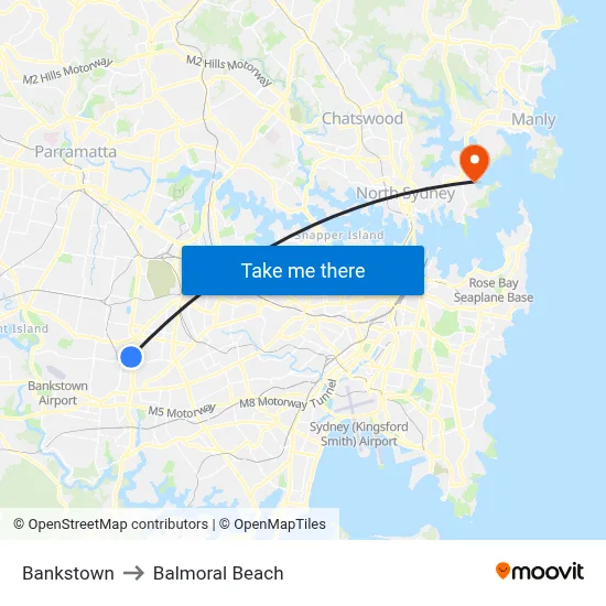 Bankstown to Balmoral Beach map