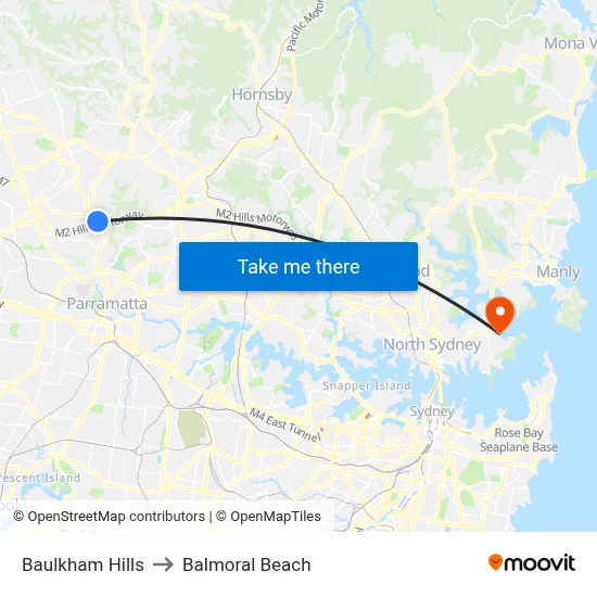 Baulkham Hills to Balmoral Beach map