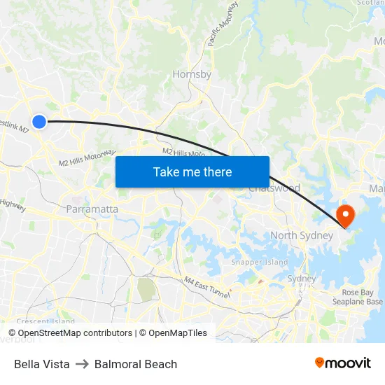 Bella Vista to Balmoral Beach map