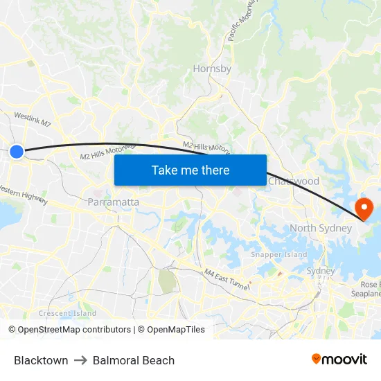 Blacktown to Balmoral Beach map