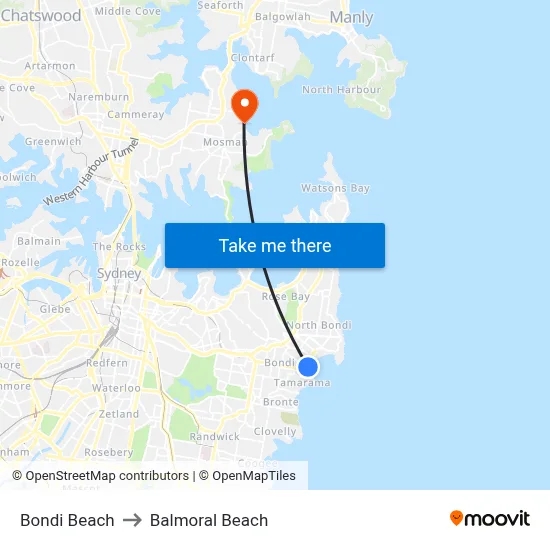 Bondi Beach to Balmoral Beach map