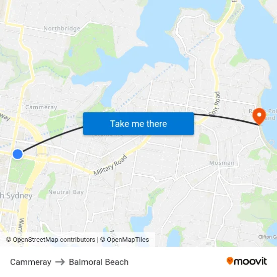 Cammeray to Balmoral Beach map