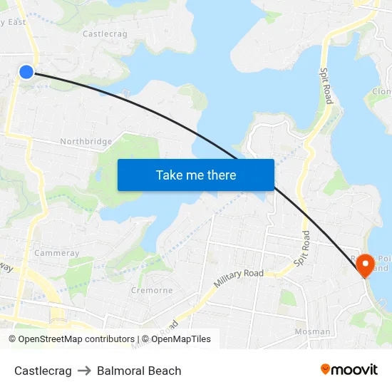 Castlecrag to Balmoral Beach map