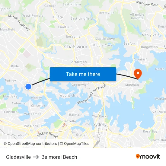 Gladesville to Balmoral Beach map