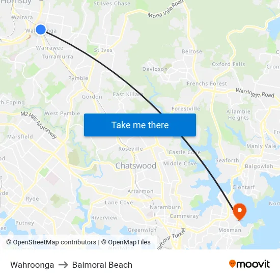 Wahroonga to Balmoral Beach map