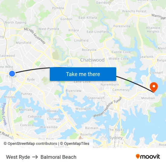 West Ryde to Balmoral Beach map