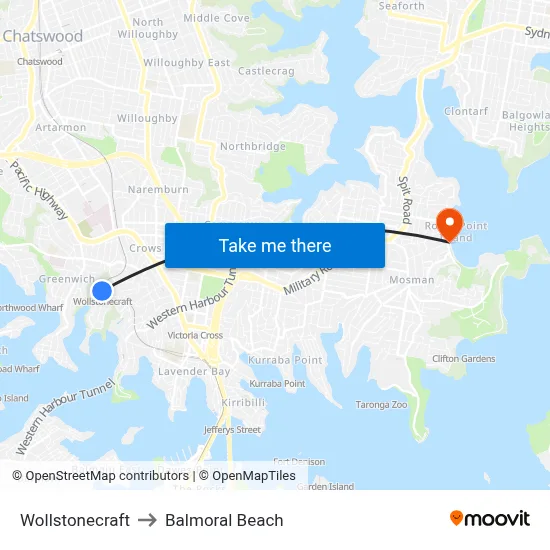 Wollstonecraft to Balmoral Beach map