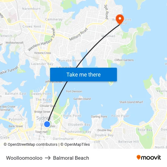 Woolloomooloo to Balmoral Beach map